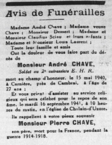 André Chave
2ème régiment de cuirassiers