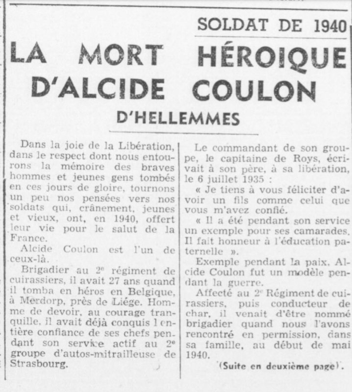 Alcide Coulon
Hellemmes
2ème régiment de Cuirassiers