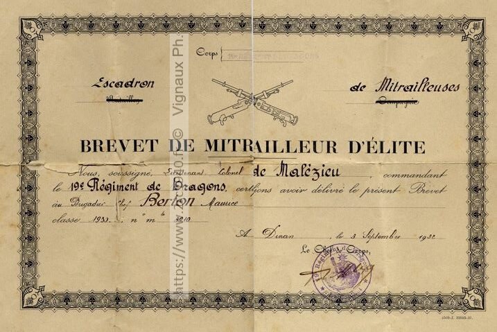 Maurice Berton
Brevet de mitrailleur d'élite